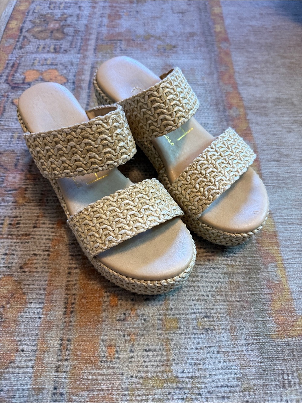 Braided Double-Strap Wedge Sandals - Neutral Tan